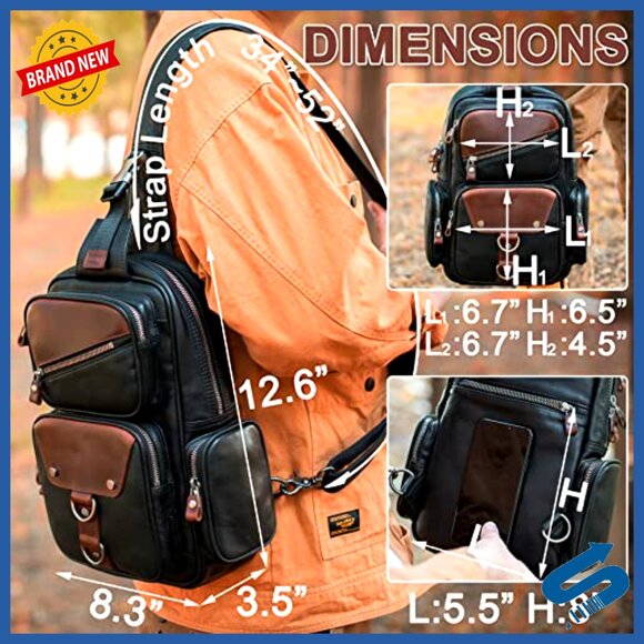 Large Genuine Leather Sling Bag Anti-Theft Crossbody Backpack Travel